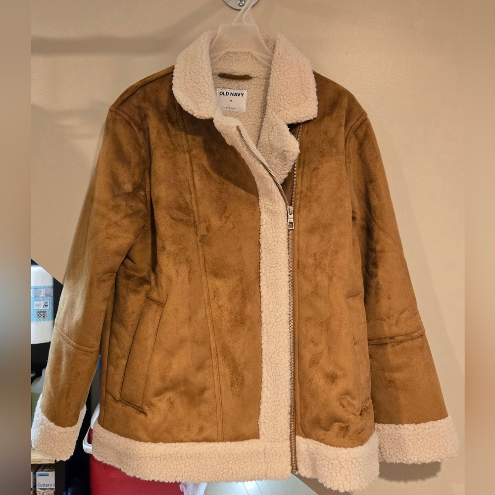 NWT Old Navy Suede Sherpa Lined Moto Jacket Size M - Picture 7 of 12